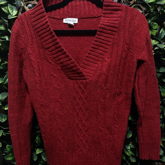 ST. JOHN’S BAY Dark heathered red chunky cable knit sweater PETITE SMALL MEDIUM - Picture 8 of 12